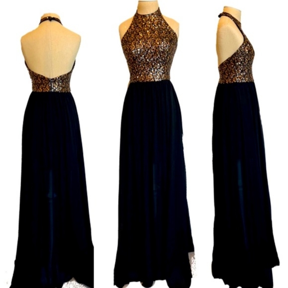 Dress the Population Farrah Sequin Halter Gown - Picture 1 of 3
